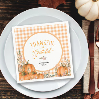 Dankbare Grote Pompoenen Gingham Thanksgiving Servet