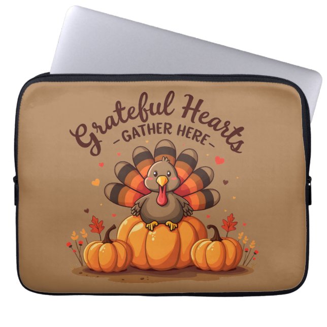 Dankbare Harten Thanksgiving Kalkoen Laptop Sleeve (Voorkant)
