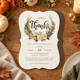 Dankbare Herfst Bloemenkranstroos Thanksgiving Din Kaart