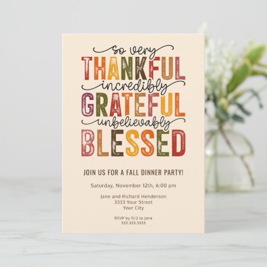 Dankbare Herfst Harvest Dinner Party Kaart (Staand voorkant)