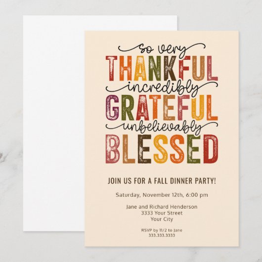 Dankbare Herfst Harvest Dinner Party Kaart (Voorkant / Achterkant)