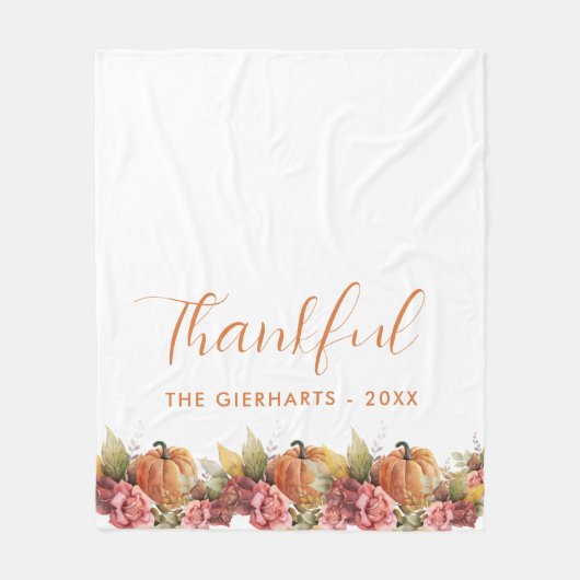 Dankbare Herfst herfst Oranje pompoen Thanksgiving Fleece Deken (Voorkant)