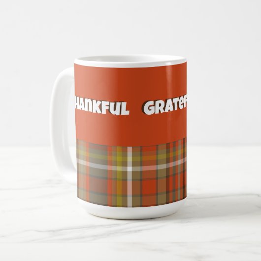 Dankbare Herfst Plaid Bruin Sinaasappel Grijs Goud Koffiemok (Voorkant links)