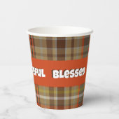 Dankbare Herfst Plaid Bruin Sinaasappel Grijs Goud Papieren Bekers (Achterkant)