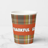 Dankbare Herfst Plaid Bruin Sinaasappel Grijs Goud Papieren Bekers (Voorkant)