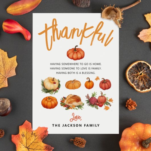 Dankbare Herfst Pompoen Boerderij Waterverf Feestdagenkaart