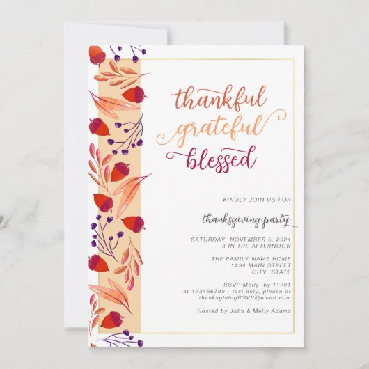 Dankbare Herfst Thanksgiving Diner Kaart (Voorkant)