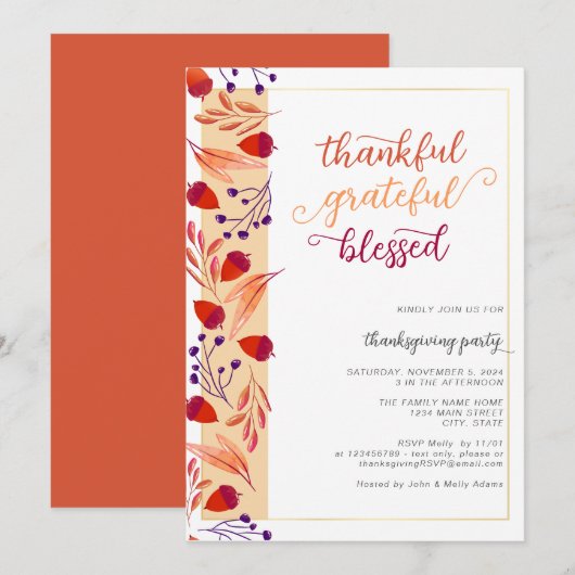 Dankbare Herfst Thanksgiving Diner Kaart (Voorkant / Achterkant)