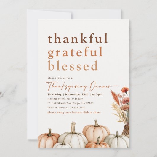 Dankbare Herfst Thanksgiving Diner Kaart (Voorkant)