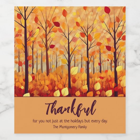 Dankbare herfst verlaat Thanksgiving vakantie Wijn Etiket (Enkel label)