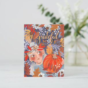 Dankbare herfstbladeren meisje briefkaart