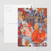 Dankbare herfstbladeren meisje briefkaart (Voorkant / Achterkant)