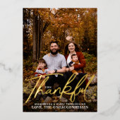 Dankbare herfstbladeren Thanksgiving familie foto Folie Feestdagenkaart (Voorkant)