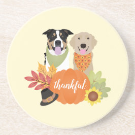 Dankbare Honden Thanksgiving Oogst Pompoenen Zandsteen Onderzetter