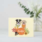 Dankbare honden Thanksgiving oogstpompoenen Briefkaart (Staand voorkant)