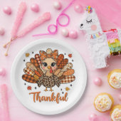 Dankbare kalkoen met herfst patchwork veren papieren bordje (Feest)