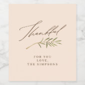 Dankbare kalligrafie & bladeren Thanksgiving cadea Wijn Etiket (Enkel label)