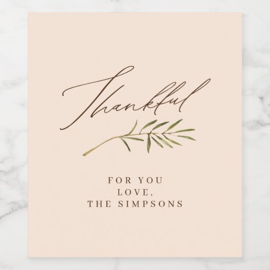 Dankbare kalligrafie & bladeren Thanksgiving cadea Wijn Etiket (Enkel label)