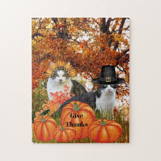 Dankbare Katten Pompoenveldje Thanksgiving Legpuzzel (Verticaal)