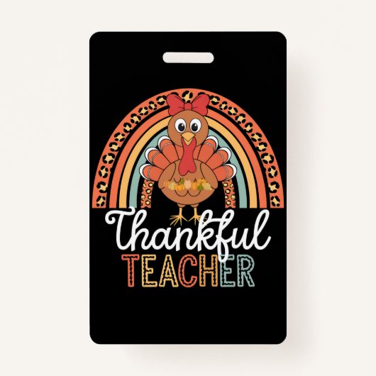 Dankbare Leraar Gezegende Thanksgiving School Badge (Voorkant)