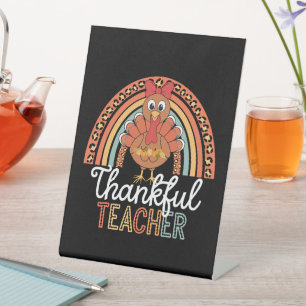 Dankbare Leraar Gezegende Thanksgiving School Reclamebord Met Voetstuk