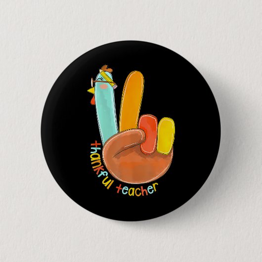 Dankbare Leraar Grappige Thanksgiving Vrede Hand S Ronde Button 5,7 Cm (Voorkant)
