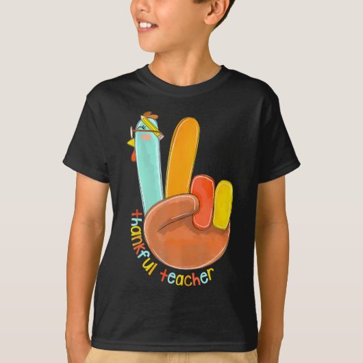 Dankbare Leraar Grappige Thanksgiving Vrede Hand S T-shirt (Voorkant)