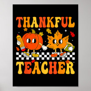 Dankbare Leraar Retro Hippie Thanksgiving Herfst W Poster