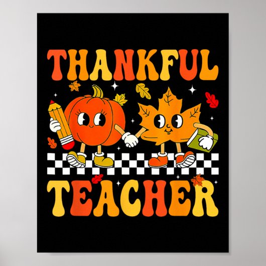 Dankbare Leraar Retro Hippie Thanksgiving Herfst W Poster (Voorkant)