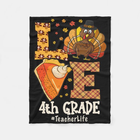 Dankbare Liefde 4e Klas Leraar Kalkoen Herfst  Fleece Deken (Voorkant)