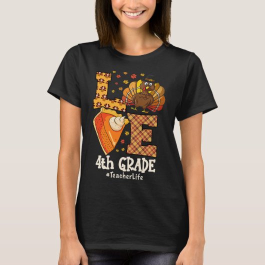 Dankbare Liefde 4e Klas Leraar Kalkoen Herfst T-shirt (Voorkant)