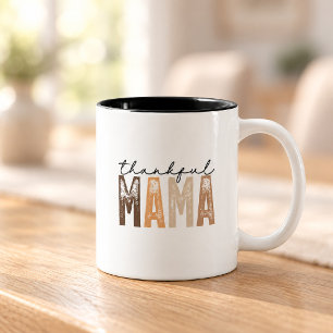 Dankbare Mama Herfst Aardetinten Script Tweekleurige Koffiemok