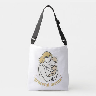 Dankbare Mama Minimalistische Lijnkunst Moeder en Crossbody Tas