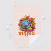 Dankbare Mama Turkije en herfst bladeren gebladert Golfhanddoek (Insitu)