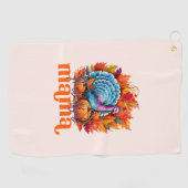 Dankbare Mama Turkije en herfst bladeren gebladert Golfhanddoek (Horizontaal)