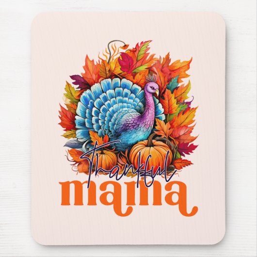 Dankbare Mama Turkije en herfst bladeren gebladert Muismat (Voorkant)