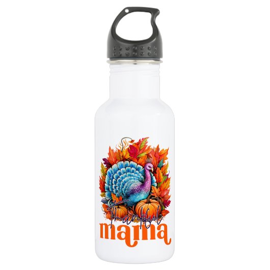 Dankbare Mama Turkije en herfst bladeren gebladert Waterfles (Voorkant)