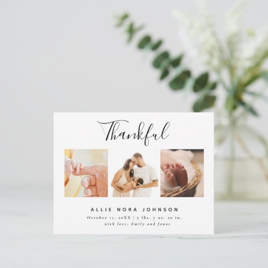 Dankbare Minimal Photo Collage Herfst Baby Dank u Feestdagenkaart (Staand voorkant)