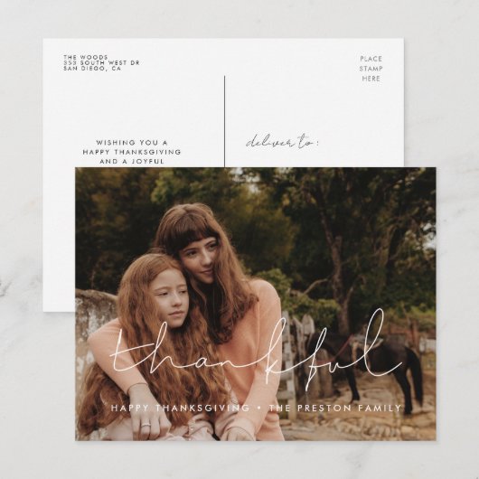 Dankbare minimalistische Thanksgiving familiefoto Briefkaart (Voorkant / Achterkant)