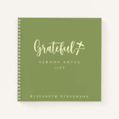 Dankbare Moss Green Cream Script Sermon Notes Notitieboek (Voorkant)