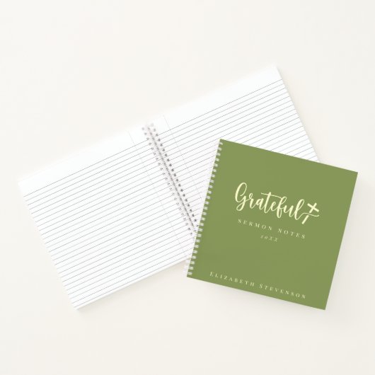 Dankbare Moss Green Cream Script Sermon Notes Notitieboek (Binnen)