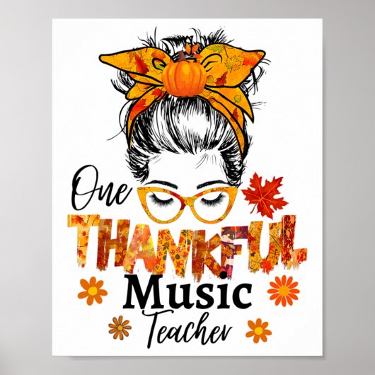 Dankbare muziekleraar herfst thanksgiving rommelig poster (Voorkant)