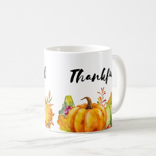 Dankbare oogstpompoenen, bladeren en bladeren koffiemok (Voorkant rechts)