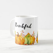 Dankbare oogstpompoenen, bladeren en bladeren koffiemok (Voorkant links)