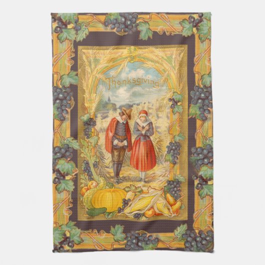 Dankbare Pelgrims Thanksgiving Keukenhanddoeken (Verticaal)