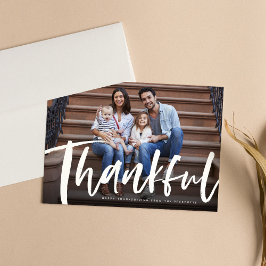 Dankbare penseel schrift Thanksgiving fotokaart Feestdagenkaart