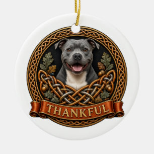 Dankbare Pit Bull Keltische Knoop Thanksgiving Keramisch Ornament