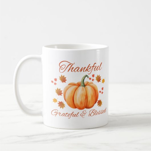Dankbare Pompoen Dankbaar Gezegend Herfst Kunst Koffiemok (Links)