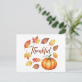 Dankbare pompoen en herfstbladeren feestdagenkaart (Staand voorkant)
