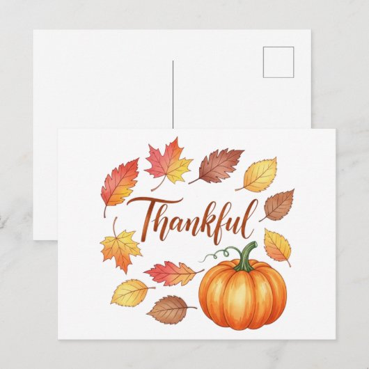 Dankbare pompoen en herfstbladeren feestdagenkaart (Voorkant / Achterkant)